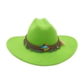 Chapeau de cowboy vert néon avec perles colorées, pierre turquoise et glands roses - Taille unique / Vert Herbe