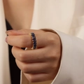 Adjustable gold-plated ring featuring rectangle-cut deep blue zircon stones on finger - Style A Deep Blue