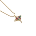 Colgante de raya dorada de moda con piedras de circón de colores sobre fondo blanco - 0278 Raya (Cadena de caja)