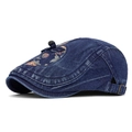 Berretto etnico in denim blu scuro con ricami floreali e dettaglio nodo intrecciato - Blu scuro