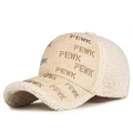 Beige Sherpa and suede baseball cap with rhinestone FEWK lettering for women - Adjustable / Light Beige