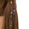 Golden spiral hair ring with blue and white natural stone pendants on braided hair - Navy Blue Set