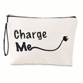 Detail of canvas storage bag with Charge Me print and durable black zipper - Charge Me Style (xy-004-01) / 17*25cm (With Webbing)
