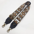 Detail of adjustable vintage floral embroidery bag strap with bronze metal swivel hooks - Antique Bronze Hook / No.8 Black Leather
