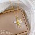 Detail of golden cupid pendant with heart stone featuring dimensions and weight parameters - Angel Holding Heart Style (A420)