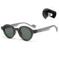 Gafas de sol redondas retro con montura gris oscuro y lentes verdes, modelo 52S003 - Gafas de sol / Montura Gris Transparente Lentes Verde Oscuro