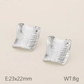 Silver stainless steel geometric earrings with grid texture in a minimalist style - Style D Steel Mesh Embossed (KE115292-KFC)