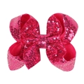 Detail of a 5-inch rose red sequin bow hair clip for girls with sparkling JoJo style design - Rose Red