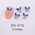Detail of blue marquise rhinestone butterfly nail art charms with golden metal base - Lake Blue Gold Base Style (MZH-9776)