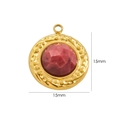 Vintage 15mm 14K gold plated stainless steel round pendant with red faceted stone - Rhodonite
