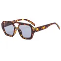 Classic tortoise shell frame sunglasses with trendy light blue hexagonal lenses - Tortoise Frame Light Grey Lens