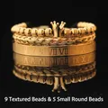 Three-piece gold plated bracelet set with crown charm and Roman numeral details - Gold 9 Pineapple Beads