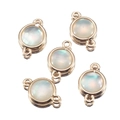 Five gold-rimmed opal round connector charms for DIY earring and necklace making - 9mm White Shell Round Double Loop