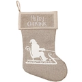 Calza natalizia in lino con silhouette di Babbo Natale e ricamo Merry Christmas - Babbo Natale