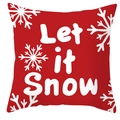 Close-up of red Christmas pillow case with Let it Snow text and white snowflakes - Red Snowflake Let it Snow