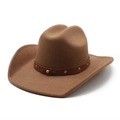Classic brown felt western cowboy hat featuring a leather band with gold metal studs - M (56-58cm) / Khaki