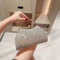 Bolso de fiesta plateado con lentejuelas y asa circular de metal dorado elegante - Plateado