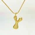 Polished gold bubble letter Y pendant necklace featuring a delicate box chain design - Letter Y / Gold