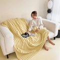 Bright yellow thickened flannel blanket with soft vertical wave texture for sofa use - Milk Yellow