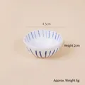 Miniature Japanese ceramic ramen bowl with blue vertical stripes, 4.5cm diameter scale - 4.5cm Blue Striped Bowl