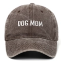 Vintage washed charcoal grey baseball cap featuring white DOG MOM embroidery on front - One Size / Coffee