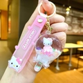 Detail of Hello Kitty liquid glitter keychain with pink sequins and gold metal ring - 【cheese Sticks】milk White Kt