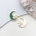 Pendentifs étoile et lune en alliage émaillé vert et or pour création de bijoux DIY - Lune Et Étoile (13540)