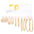 Gold hoop earring set with twisted textures and faux pearls on a display card - 6 Pairs Set - Gold Pearl Spiral (0172)