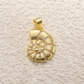 Golden shell-shaped pendant with spiral texture and white zircon micro-inlays - A0763 Zirconia Spiral Shell