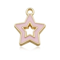 Pink enamel star pendant charm with golden metal frame and top loop for jewelry making - Pink Star