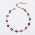 18K gold plated stainless steel bracelet with colorful glitter beads and lobster clasp - Bracelet 17+5cm / Gold + Multicolor Stone