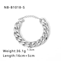 Bracciale a catena cubana spessa in acciaio inossidabile argento con chiusura a moschettone - Catena Gourmette Spessa e Robusta (NB-B1018-S)