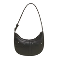 Sac hobo noir minimaliste avec texture de lychee et détails de rivets pour femmes - Noir