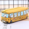Creative yellow school bus shaped pencil case with cartoon cat passengers for students - School Bus / Yellow