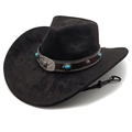 Western black felt cowboy hat with bull head silver buckle and turquoise leather band - Black