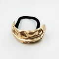 Fashionable gold liquid metal textured alloy hair tie with a black elastic band - Liquid-Look Pleated Hair Tie (24)