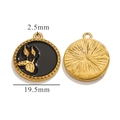 Retro black enamel and gold floral leaf round pendant 19.5mm with 2.5mm hole - Round Leaf Pendant (Z2352GD) / Black