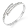 Bracciale rigido in acciaio inossidabile argento con design a doppia croce e pavé di cristalli - Oro Bianco