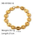 Elegante pulsera de cadena de eslabones de granos de café en acero inoxidable dorado - Dorado - Estilo Grueso (NB-B1062-G) / Ancho 1.13cm / Largo 21cm