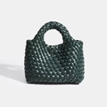 Chic dark green woven PU leather mini bucket bag with single top handle for women - Dark Green
