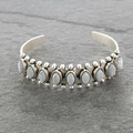 Vintage silver cuff bracelet with marquise white stones and bohemian engraved details - 11 Marquise White Turquoise
