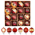 Set di 16 palline di Natale rosso e oro con glitter, motivi di stelle e fiocchi - Pavone Rosso Premium