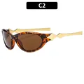 Occhiali da sole chic cat-eye leopardati con sottili stanghette in metallo dorato - Montatura Tartarugata Lenti Tè