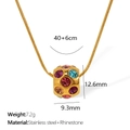 Golden stainless steel necklace featuring a cylinder pendant with colorful rhinestones - Multicolor Rhinestone Gold Necklace (XL340CRRG)