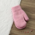 Soft pink wool blend knitted mittens with ribbed cuffs for winter warmth and comfort - One Size / Pink