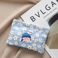 Blue mini pouch with white flowers and cartoon girl illustration and metal snap closure - Blue - Blue Flower Girl