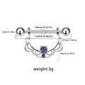 Silberner Nippelpiercing mit violetten Zirkonsteinen und detaillierten Größenangaben - Lila Spitze Runder Stil (24062001-2) / 1.6mmx14mm