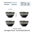 Set of 4 Japanese ceramic 4.8 inch bowls with Norway Forest branch pattern design - Set of 4 / 4.8 Inch / Norwegian Forest