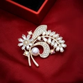 Elegant gold brooch with rainbow crystals and white pearl on dark red silk fabric - Style 39-9 Rainbow Rhinestone (5*4cm/12.4g)