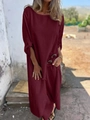 Detail of burgundy maxi tunic dress featuring side pockets and metal ring decorations - S / Burgundy